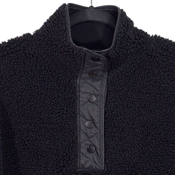 Athleta Cozy Sherpa Snap Sweatshirt Jacket Black Deep Pile Womens XS Teddy Bear - Picture 3 of 14